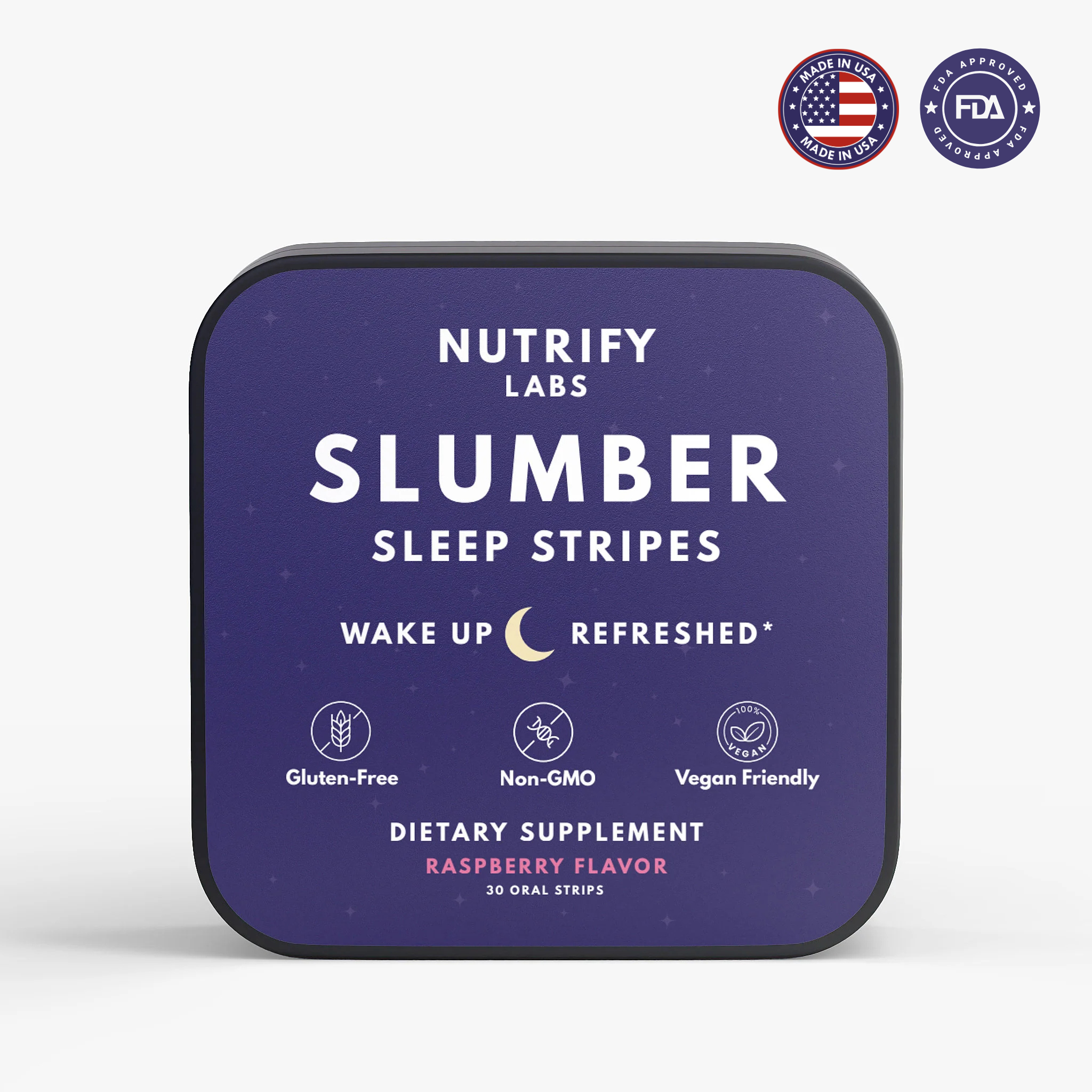 NutriFy Labs Slumber Sleep Strips tin with raspberry flavour – natural melatonin sleep aid