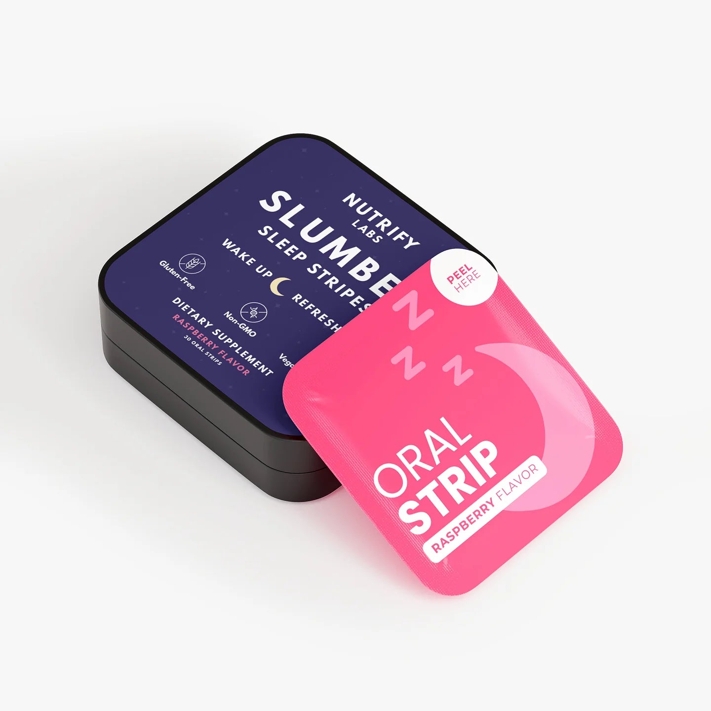 NutriFy Labs Slumber Sleep Strips tin with raspberry flavour – natural melatonin sleep aid
